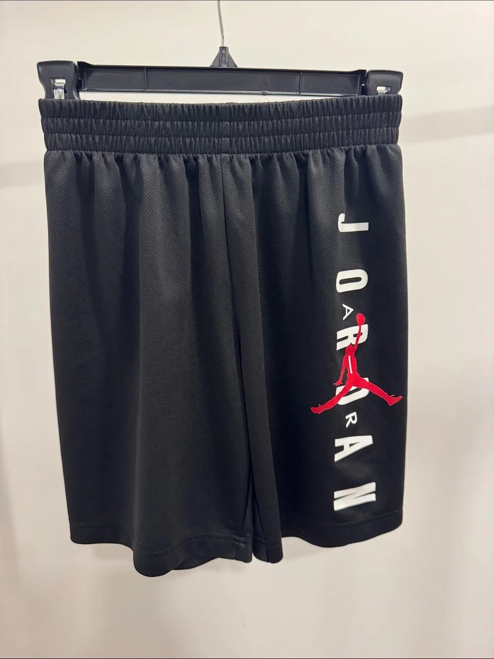 Jordan Black Athletic Shorts with Red Jumpman and White AIR Text